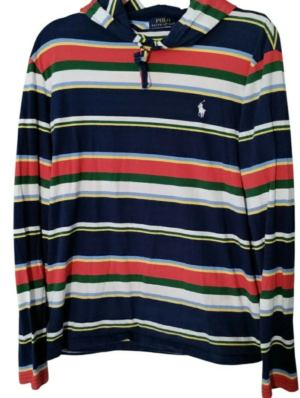 Polo Ralph Lauren Striped Rugby Hooded Shirt Preppy Long Sleeve Colorful